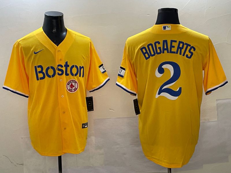 Men Boston Red Sox #2 Bogaerts Yellow City Edition Game 2025 Nike MLB Jersey style 6->boston red sox->MLB Jersey